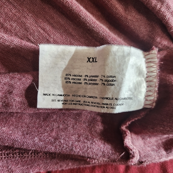 Jessica Simpson Womens Flutter Sleeve V Neck Tee Mauve Rum Raisin XXL Soft Relax - Picture 7 of 8